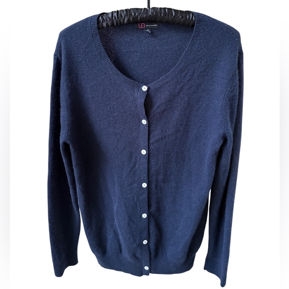 UB 100% Cashmere Navy Blue Cardigan Size Medium